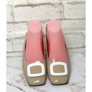 Ferca 81 Shoes Tan Beige Slingback  Block Heel Tan White Size (39) US 8-8.5